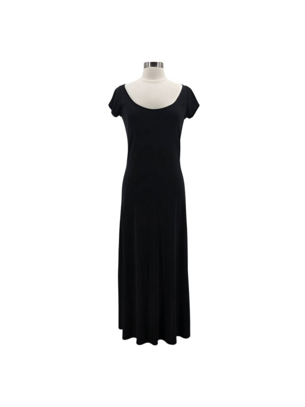 Vintage Isabella Bird Womens Medium Dress Maxi Black Scoop Neck Cap Sleeves 90s
